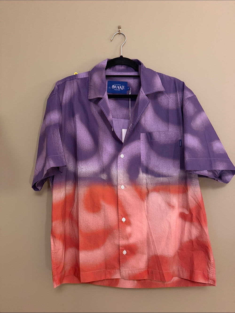 Awake NY Purple to Red Ombre Short-Sleeve Button-Up Shirt